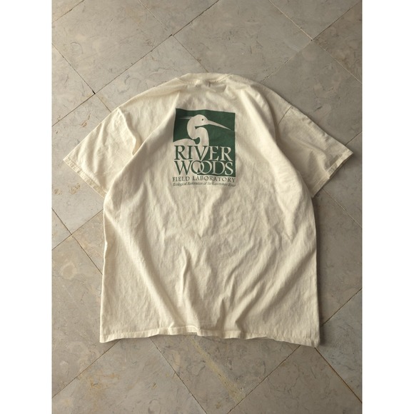 Vintage 1990s River Woods Field Laboratory Ivory Pocket T-shirt Hanes XL - Picture 8 of 8
